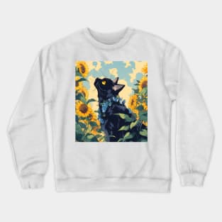 dreamy cat with sunflowers Crewneck Sweatshirt